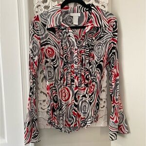 Worthington VTG 90s Y2K Rose Crinkle Bell Sleeve Blouse Top Whimsigoth Sz M